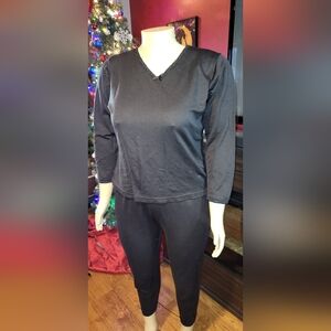 Secret Treasures Black V-Neck Long Underwear, 2pc